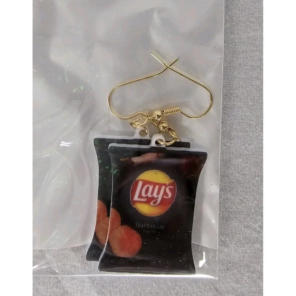 NWT Novelt Lays BBQ Earrings Fun Foodie Gift Mini Kitsch Kidcore